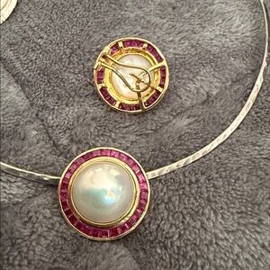 14 K gold mabe  pearl &  fine Ruby earrings